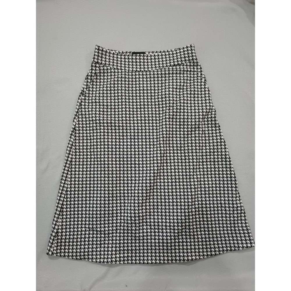 Cabi Women Black White Houndstooth Knit Pencil Skirt Size 6 Knee Length